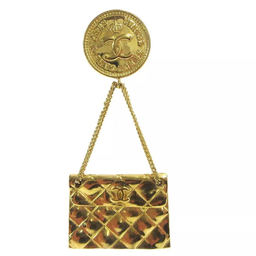 Chanel Bag Brooch Pin Gold 95823